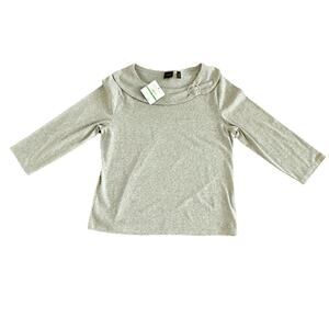 Rafaella Women’s Silver Heather Top With Pearl Pin-NWT-Size Large Petite